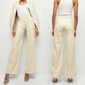 Veronica Beard Taylor Relaxed Wide Leg Pants Ecru Vegan Leather Womens Size 31